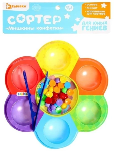 Zabiaka. Сортер на 6 цветов "Мишкины конфетки" с пинцетом: купить с доставкой по Кипру или в книжных магазинах Букберри в Лимасоле, Ларнаке и Пафосе