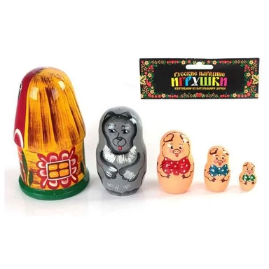 Матрешка "Три поросенка" (5 в 1: дом, волк, 3 поросенка): купить с доставкой по Кипру или в книжных магазинах Букберри в Лимасоле, Ларнаке и Пафосе