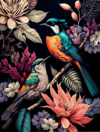 Картина по номерам ЧЕРНЫЙ ХОЛСТ с поталью (40х50) РАЙСКИЕ ПТИЦЫ (28 цветов): купить с доставкой по Кипру или в книжных магазинах Букберри в Лимасоле, Ларнаке и Пафосе