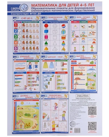 Математика для детей 4–5 лет. Образовательные плакаты для формирования элементарных математических представлений: купить с доставкой по Кипру или в книжных магазинах Букберри в Лимасоле, Ларнаке и Пафосе